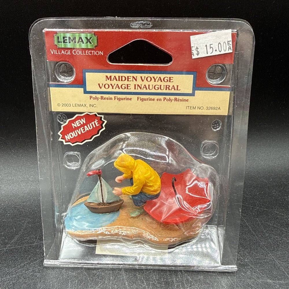 New Lemax Maiden Voyage Town Village Christmas Sailboat Boy Umbrella Rain 2003